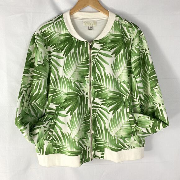 Forever 21 Tropical Bomber Jacket Women 3X Green Coastal Outdoor Golf Athleisure - Picture 4 of 7